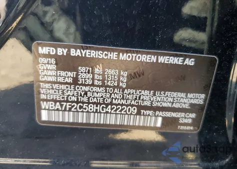 2017 BMW 750 Xi from USA, damaged, VIN WBA7F2C58HG422209